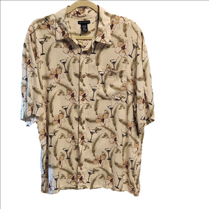 KnightsBridge Hawaiian Aloha Cocktail Martini Hibiscus short sleeves shirt sz L